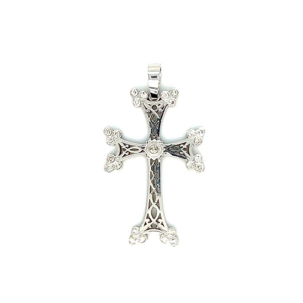 14K White Gold Cross with 25 Round Diamonds